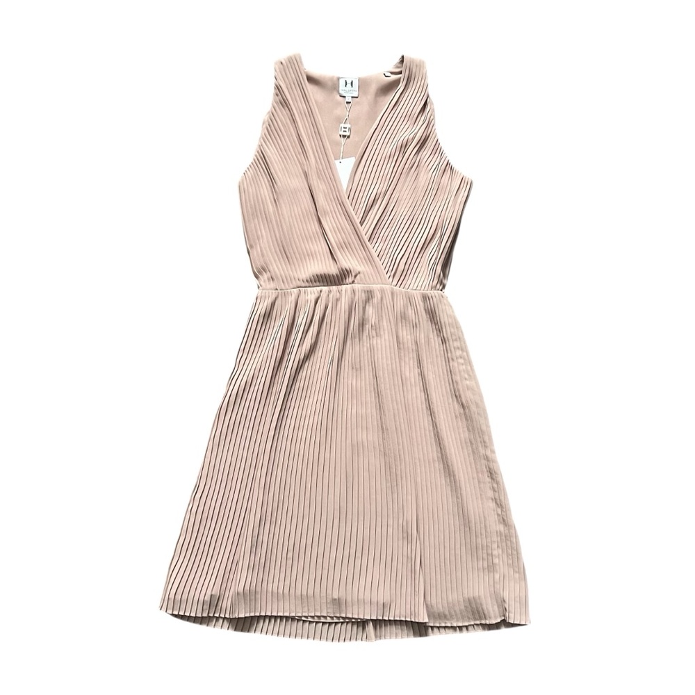 NWT Halston Heritage Pleated Sleeveless Tan Midi Dress Size 4